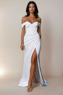 ROXY  LACE UP CORSET SATIN GOWN IN WHITE