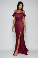 KARINA OFF THE SHOULDER LACE UP CORSET SATIN GOWN - 6 COLORS