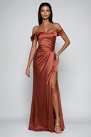 KARINA OFF THE SHOULDER LACE UP CORSET SATIN GOWN - 6 COLORS